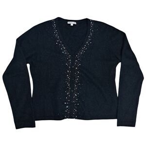 Avalin Angora Rhinestones Embellished Y2K Cardigan Gothic Sweater Large Black